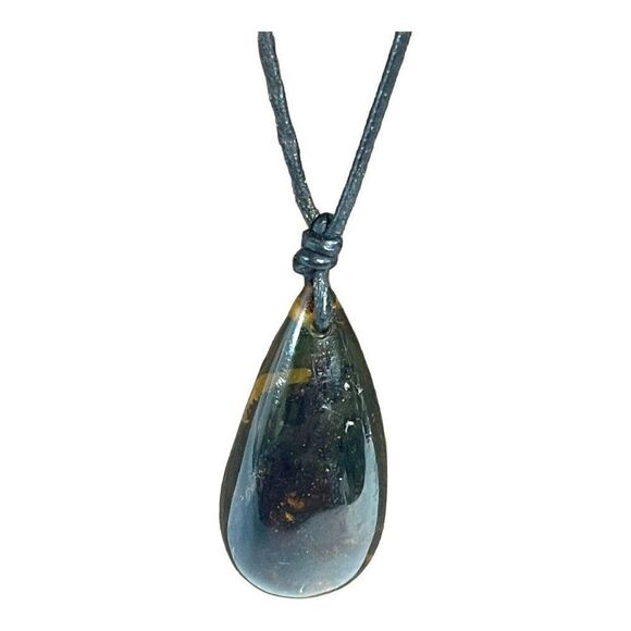 Teardrop Large Pendant Dark Amber Cord Necklace 15 Inches Long 18 Grams Vintage - Picture 1 of 8